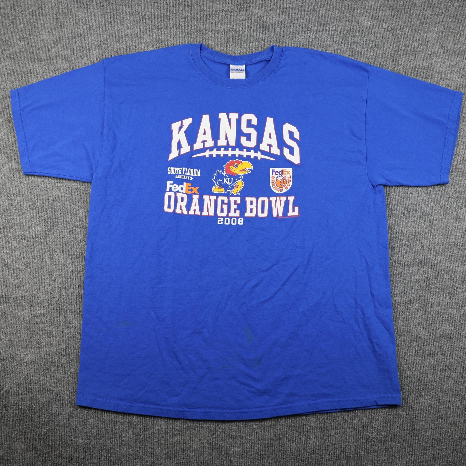 Kansas Jayhawks Shirt Mens 2xl Blue Ncaa Football 2008 Orange Bowl Fedex TShirt